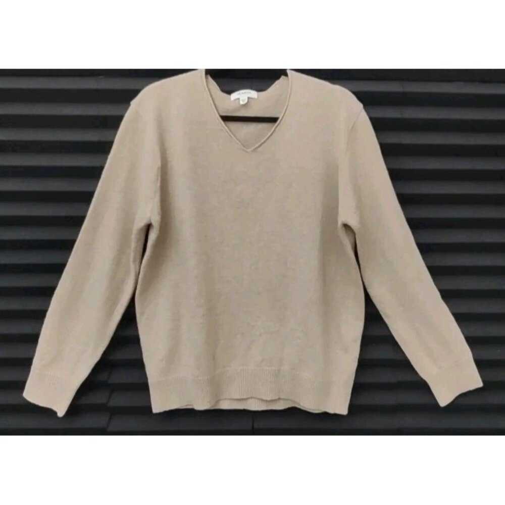 Heimish Women Beige  Knitted V-Neck Pullover Sweater Size 1X/2XL Long Sleeve